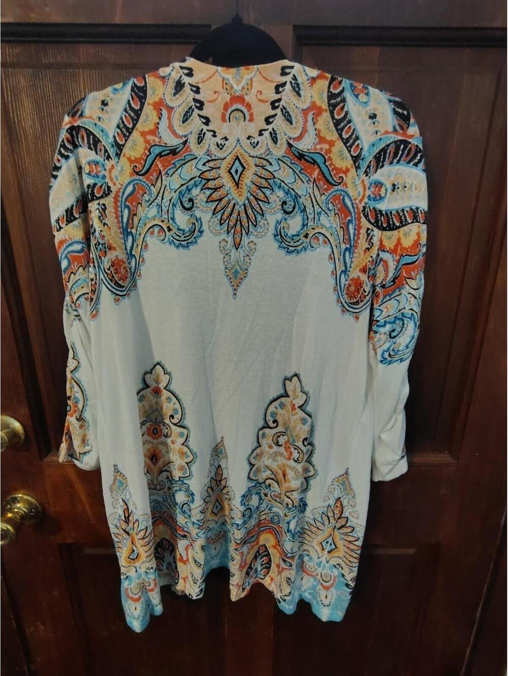 Chico's Graphic Print Multicolor Open Spring Cardigan Large 2 - Picture 4 of 5
